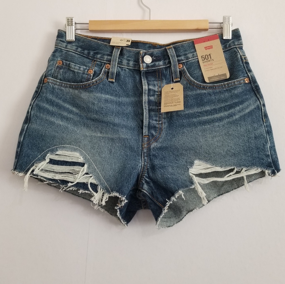 Levi's Blue Distressed Jean Shorts